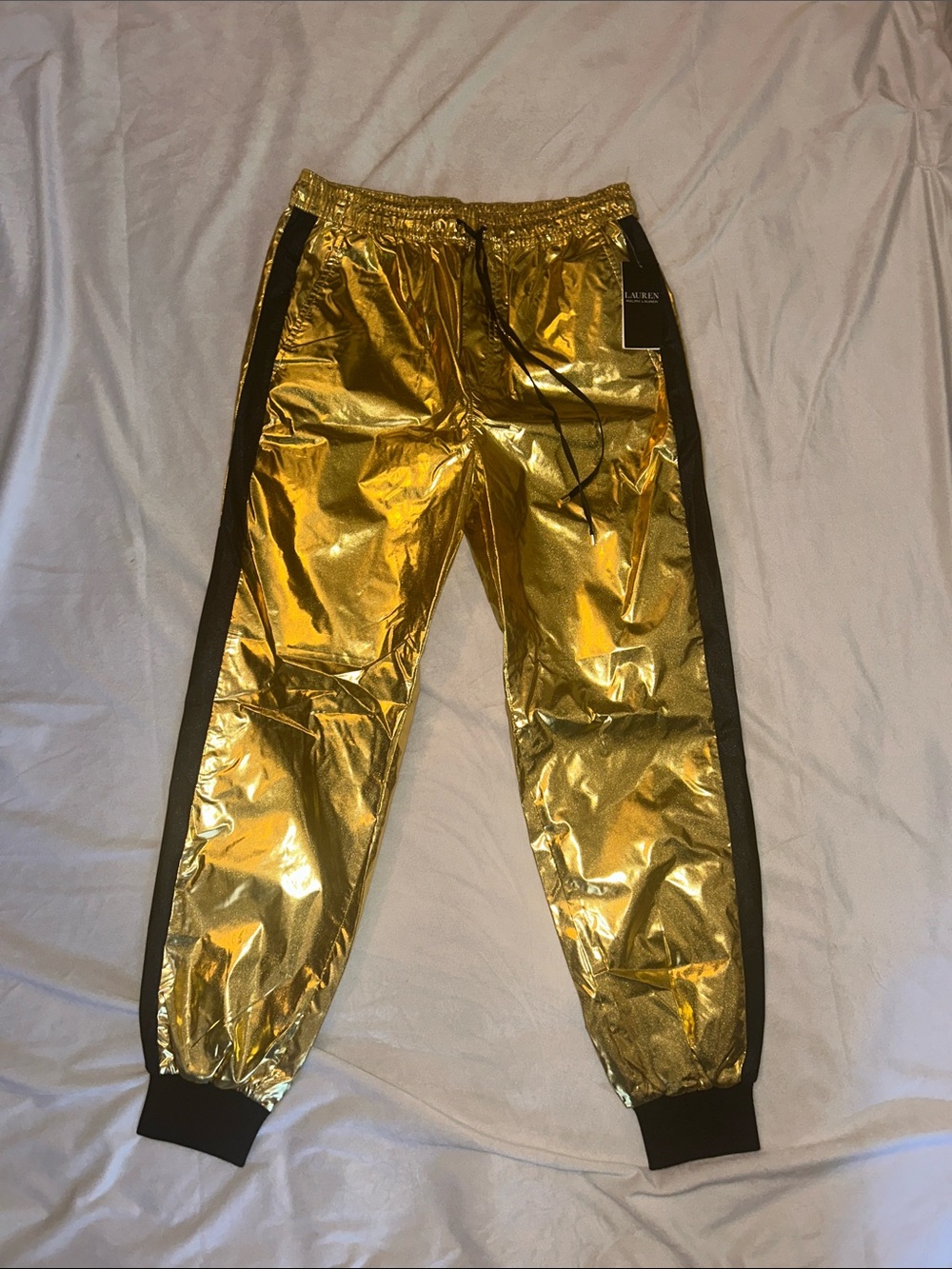 Metallic Retro Gold Jogger  Pants with Black Side Panels